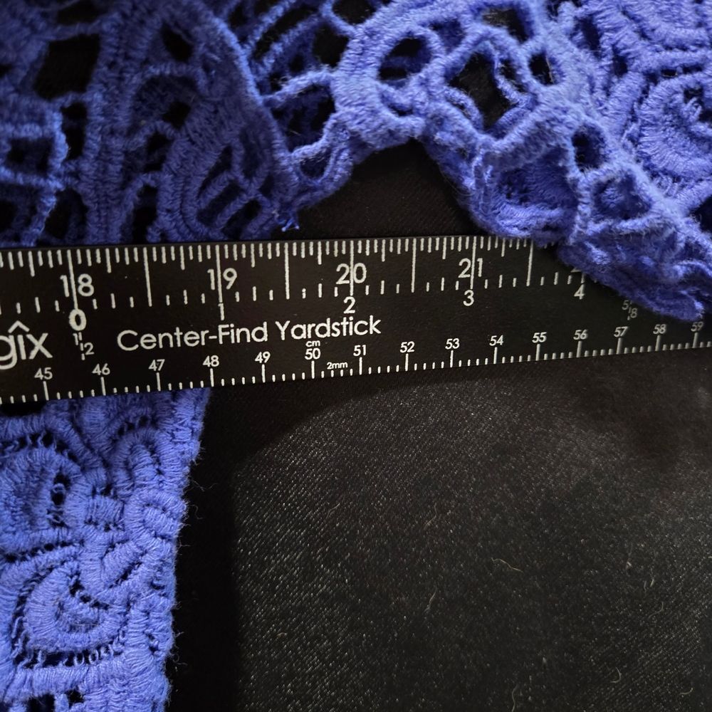 Jennie & Marlis Blue Floral Crochet Lace Top Boho Coastal Poetcore Laced Up Sz L - Picture 4 of 9